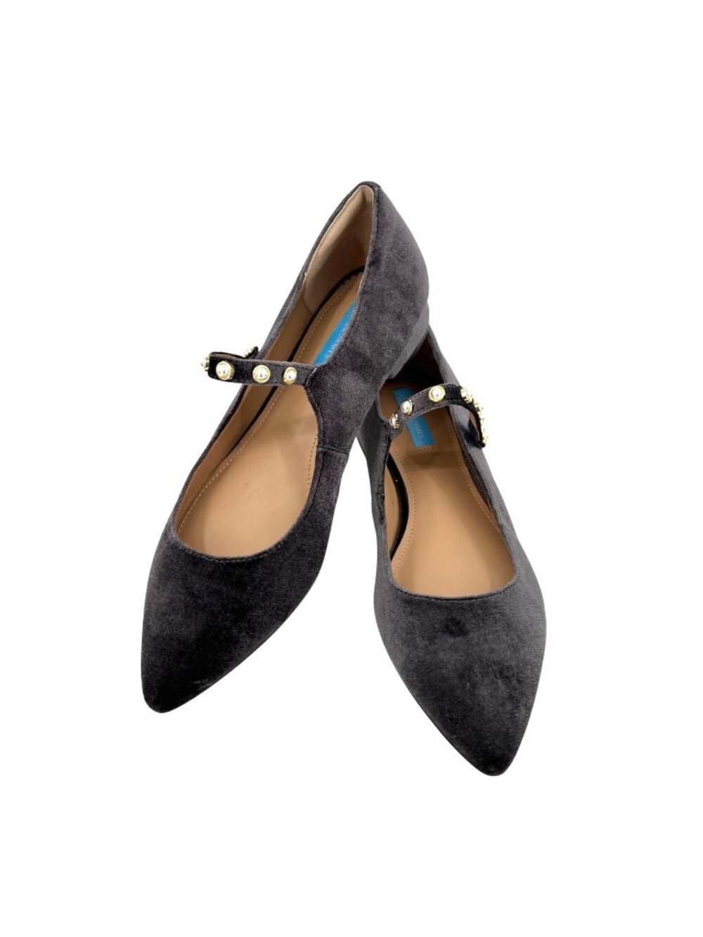 Draper James Abigail Velvet Mary Jane Flats Pearl Embellished Gray Size 8